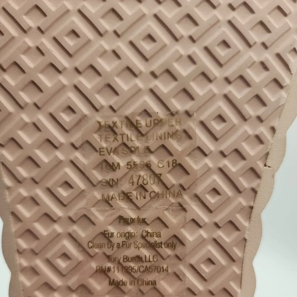Tory Burch Faux Fur Scallop Wedge Slide Sandal‎ Sea Shell Pink Size 10 $168